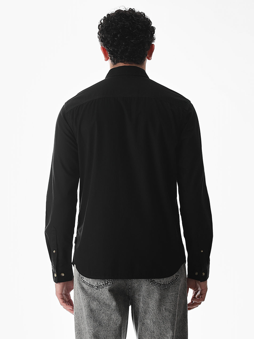 Black Cotton Regular Fit Shirt