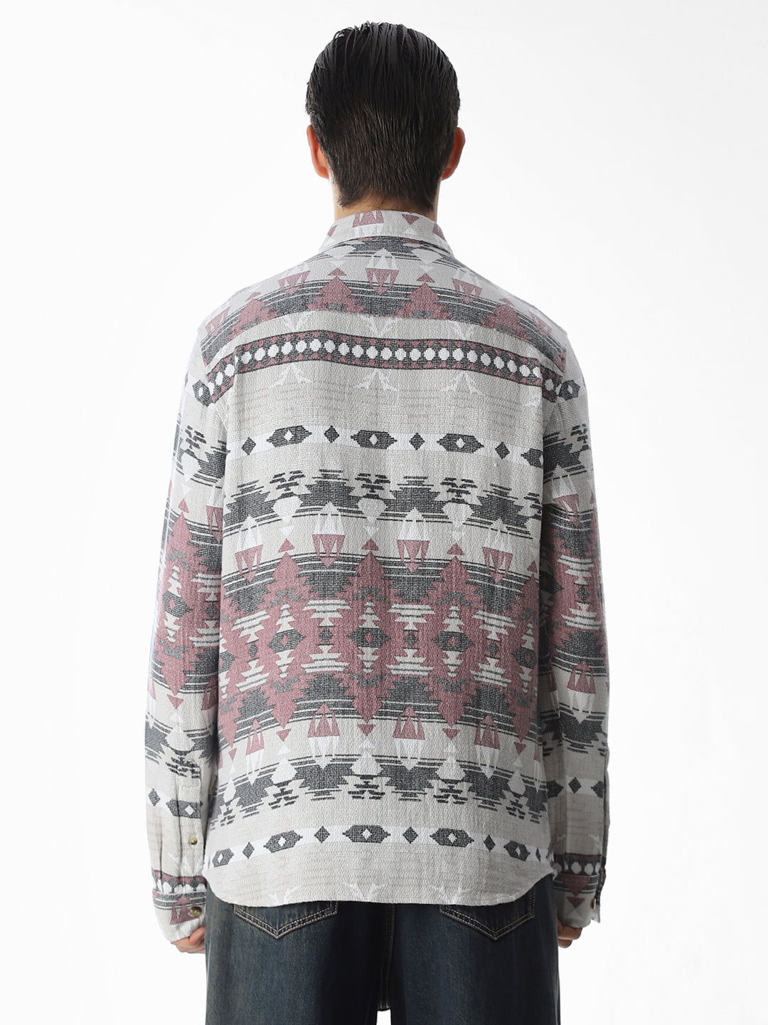 Grey Printed Jacquard Cotton Shirt