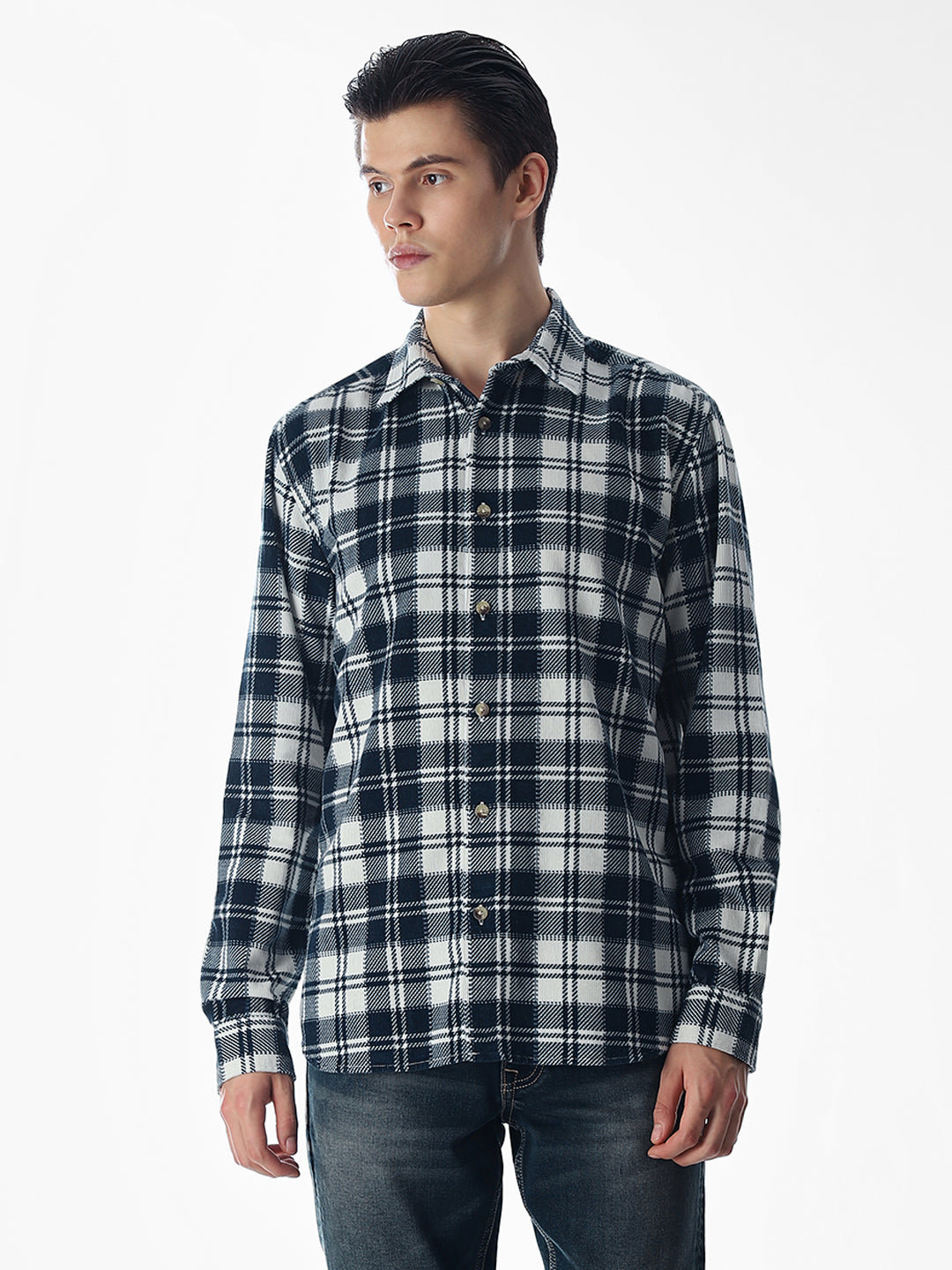 Dark Blue Check Cotton Shirt
