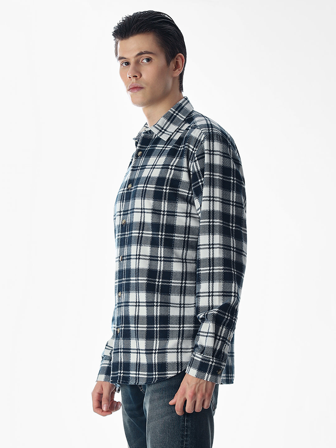Dark Blue Check Cotton Shirt