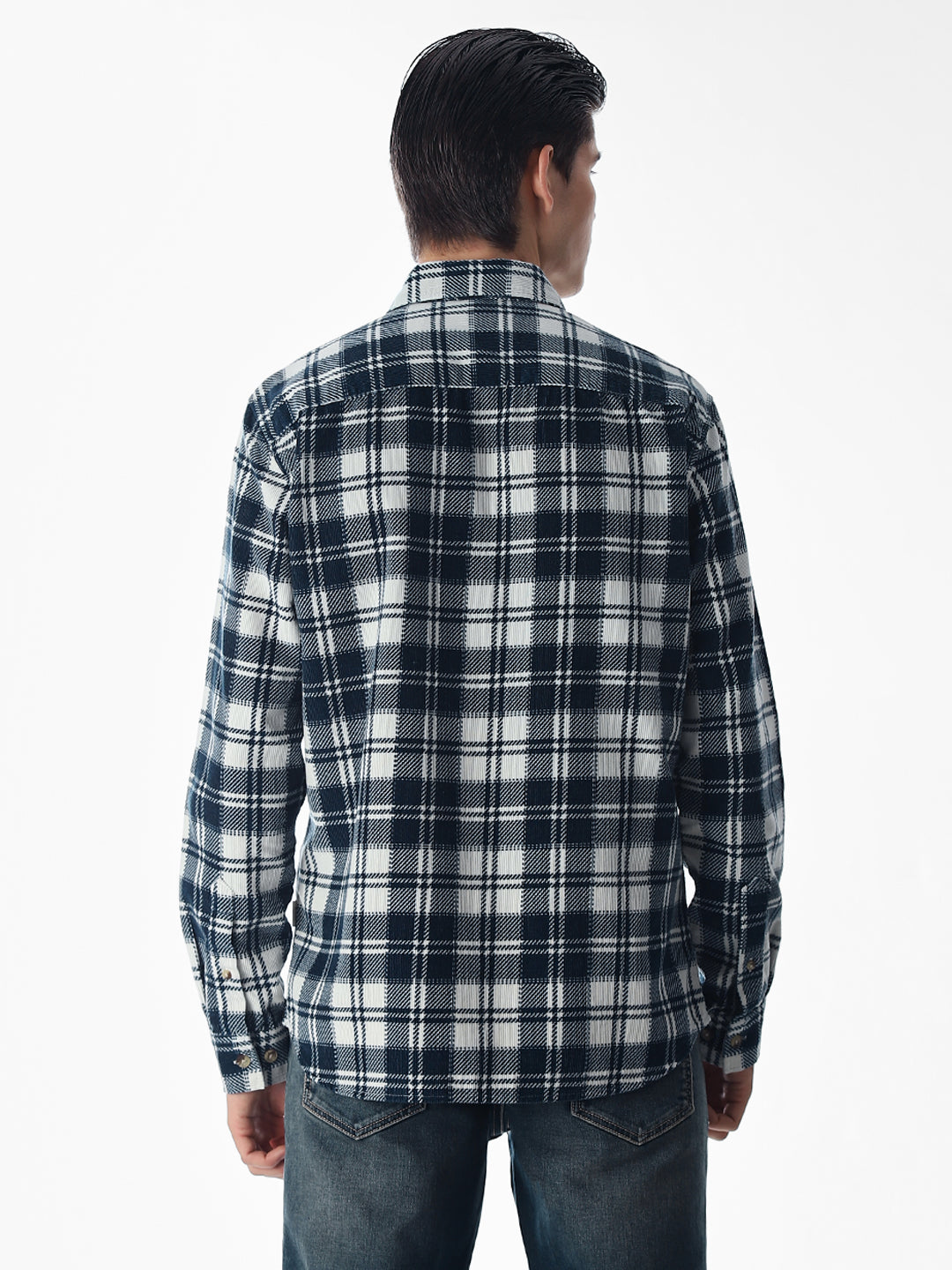 Dark Blue Check Cotton Shirt