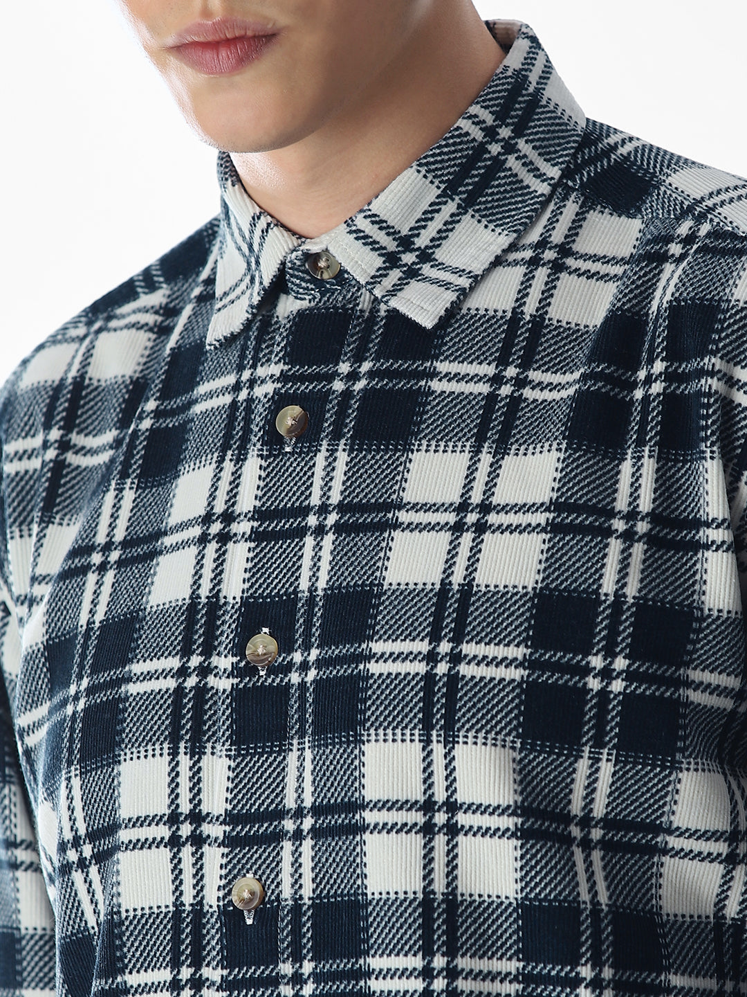 Dark Blue Check Cotton Shirt