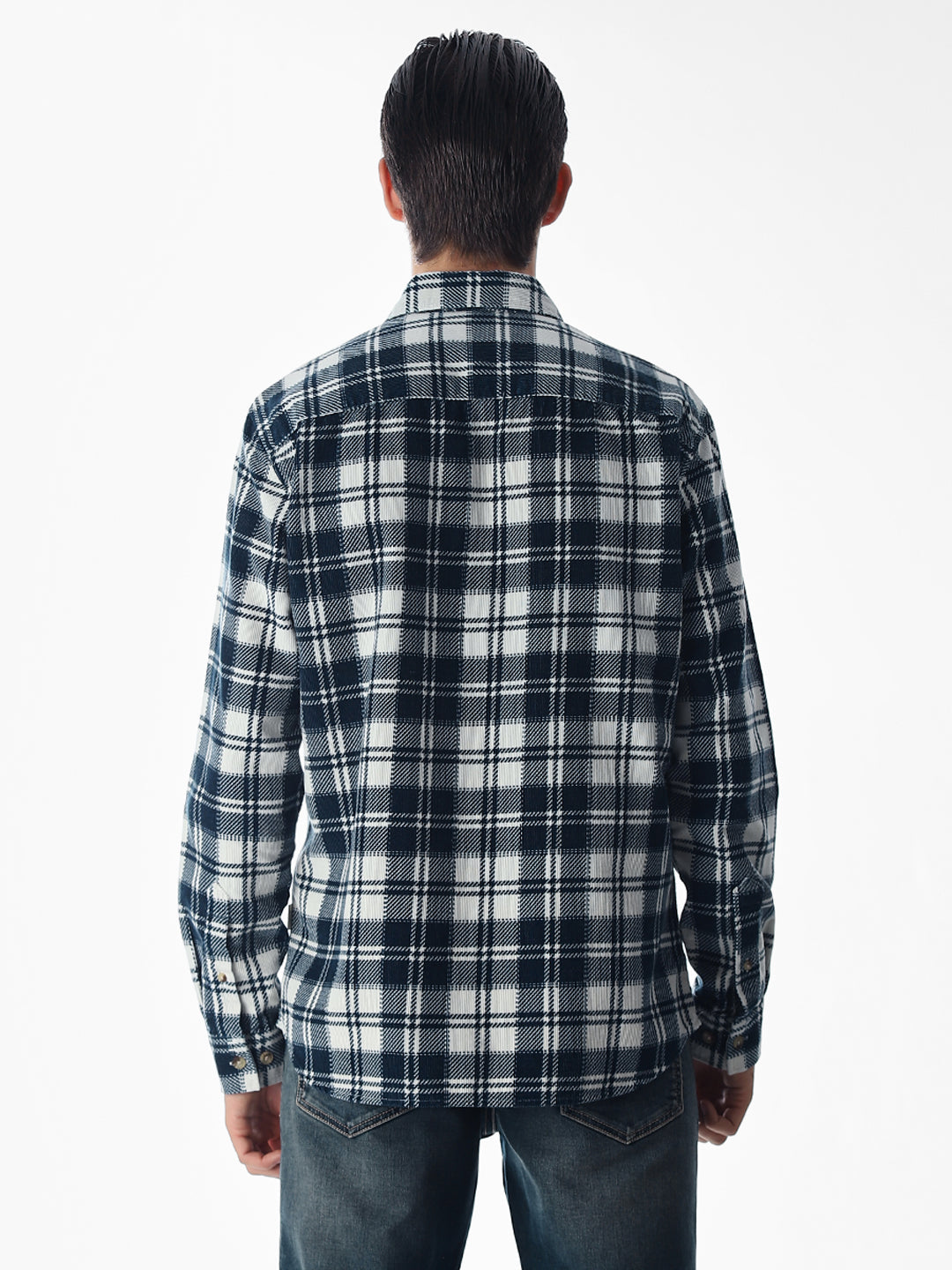 Dark Blue Check Cotton Shirt