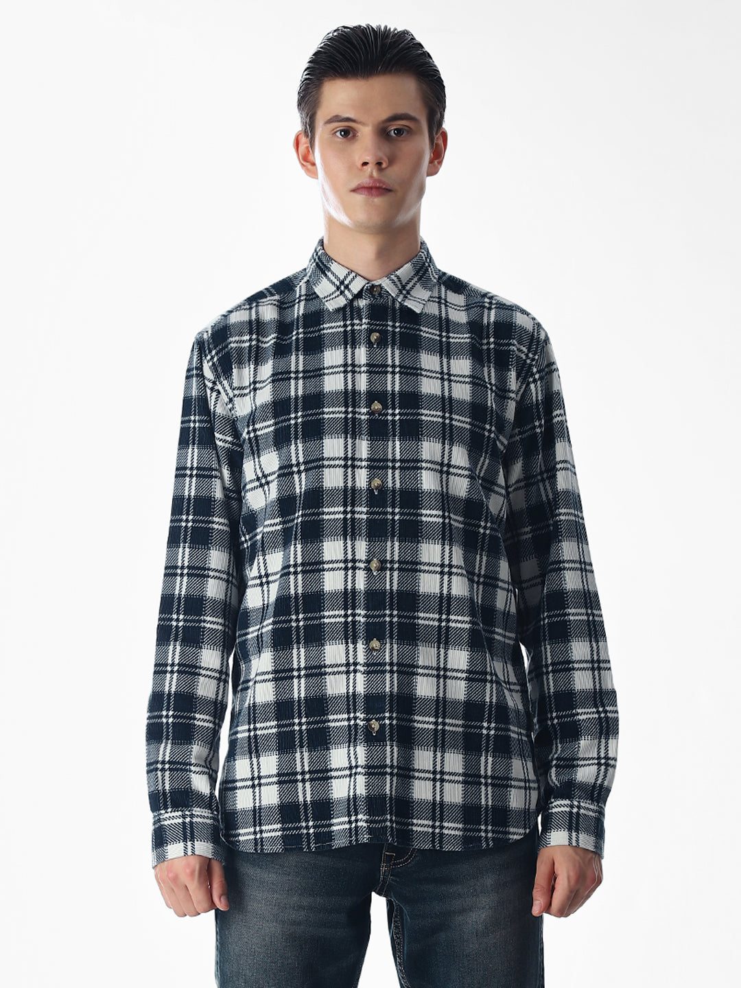 Dark Blue Check Cotton Shirt