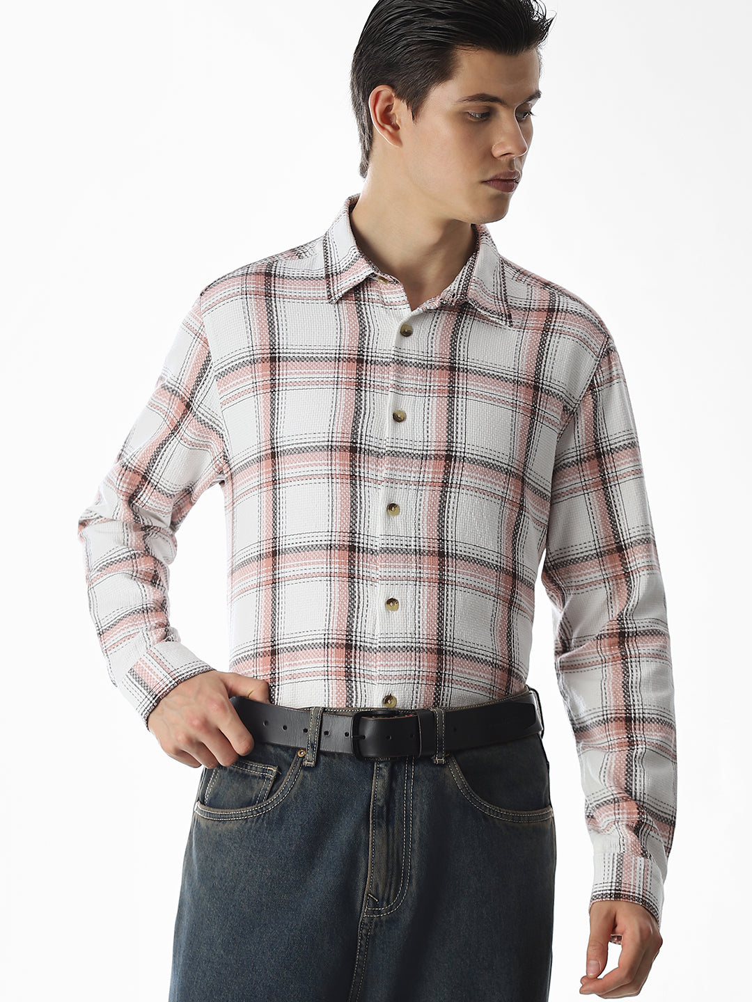 Beige Check Cotton Shirt