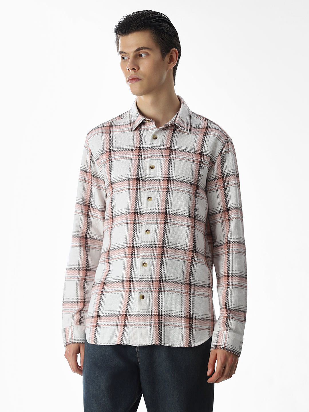 Beige Check Cotton Shirt