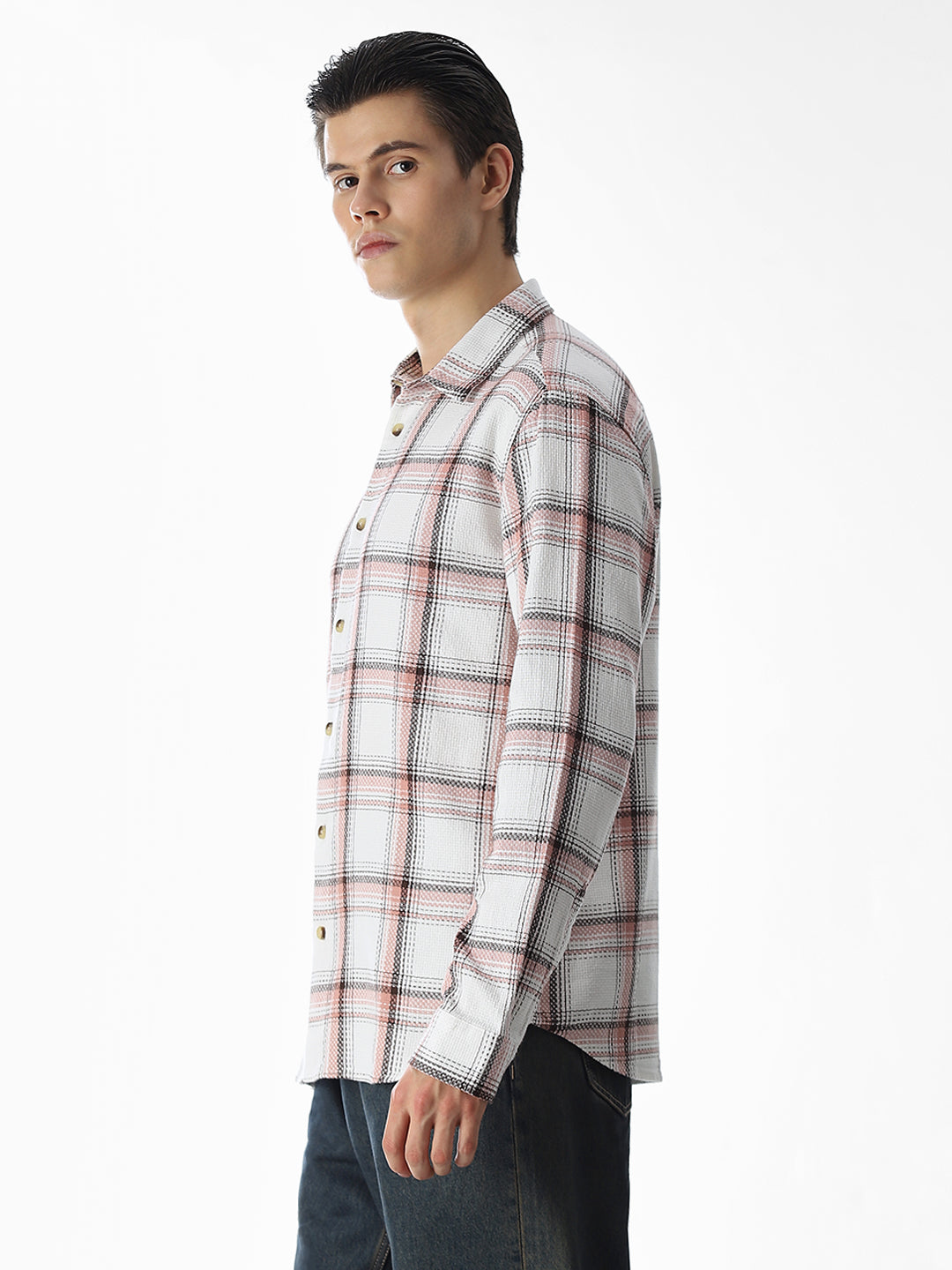 Beige Check Cotton Shirt