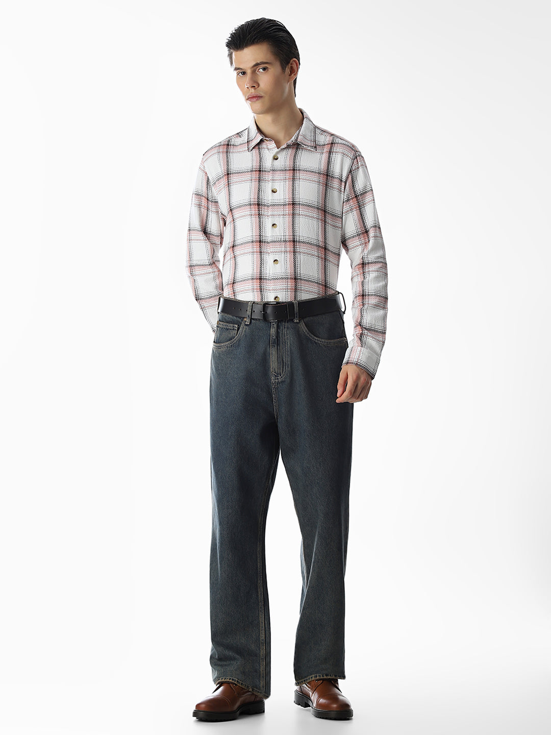 Beige Check Cotton Shirt