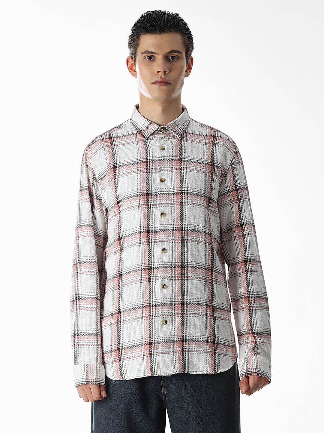 Beige Check Cotton Shirt