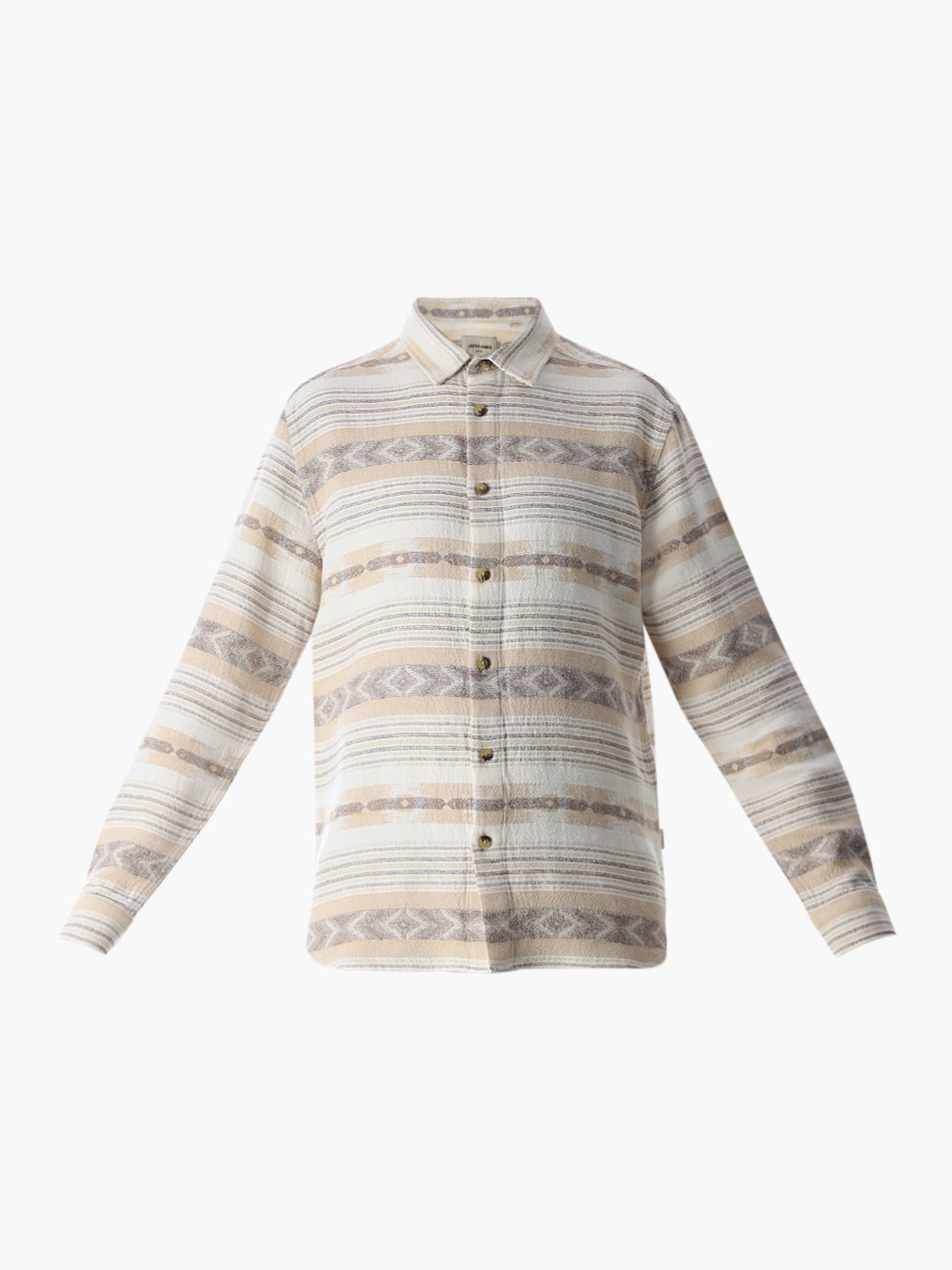 Beige Printed Jacquard Cotton Shirt