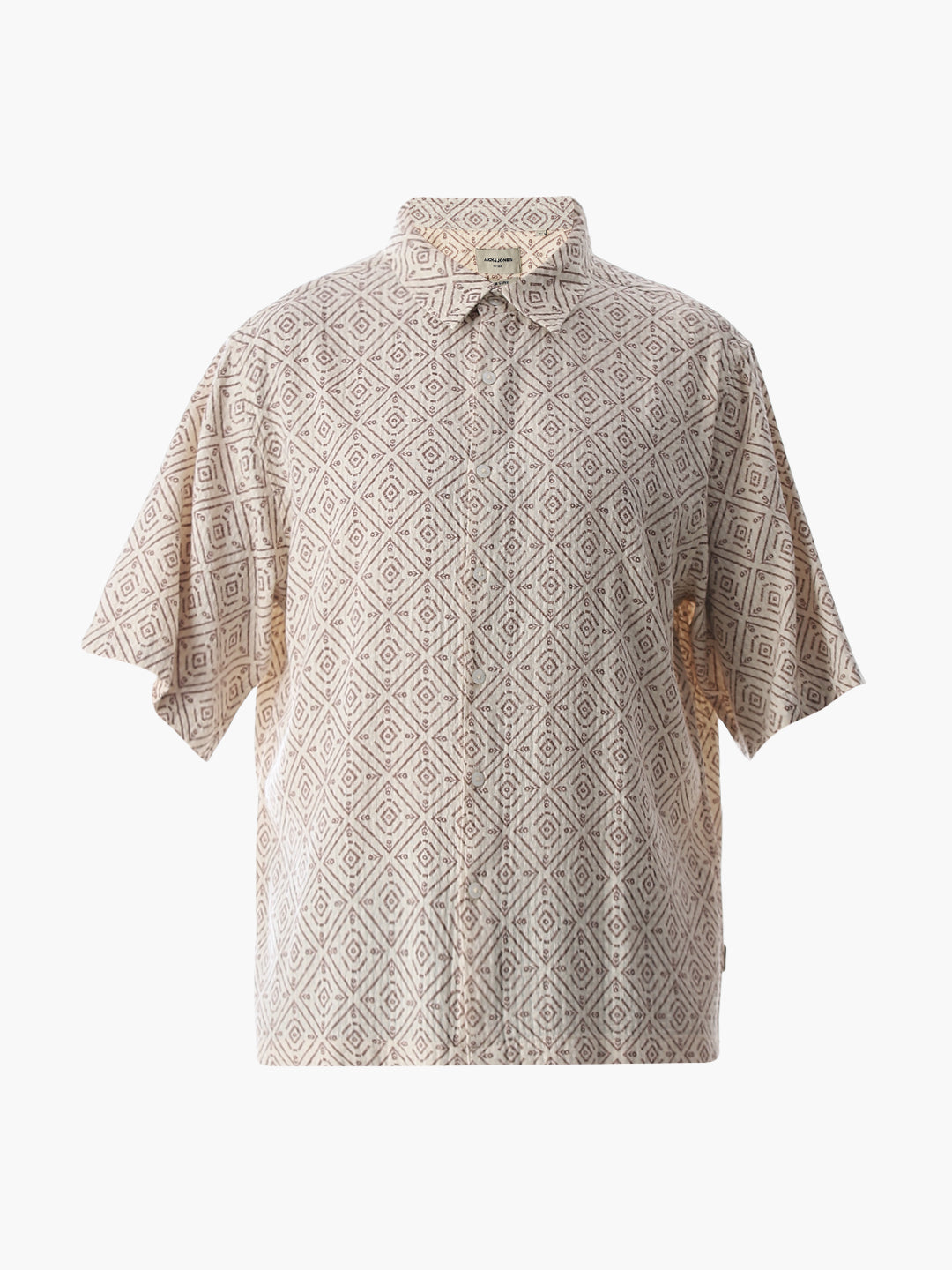 Beige Printed Cotton Oversized Shirt