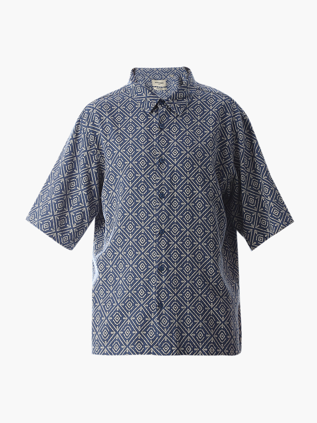Blue Printed Cotton Short Sleeves Shirt