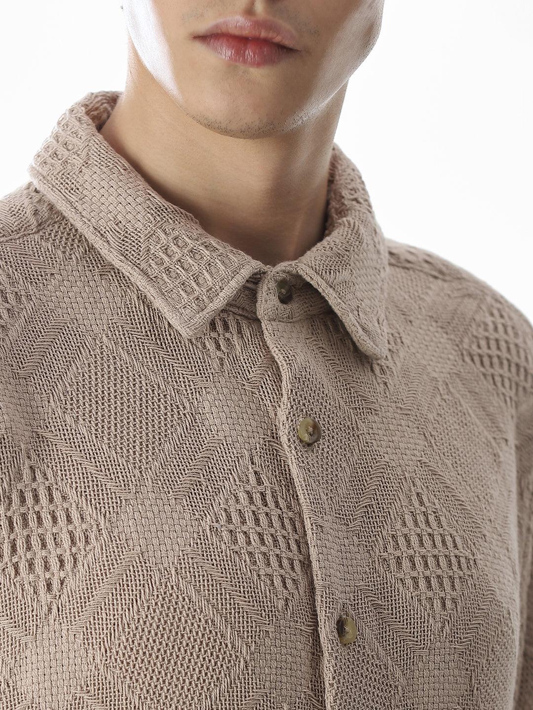 Beige Jacquard Cotton Oversized Shirt