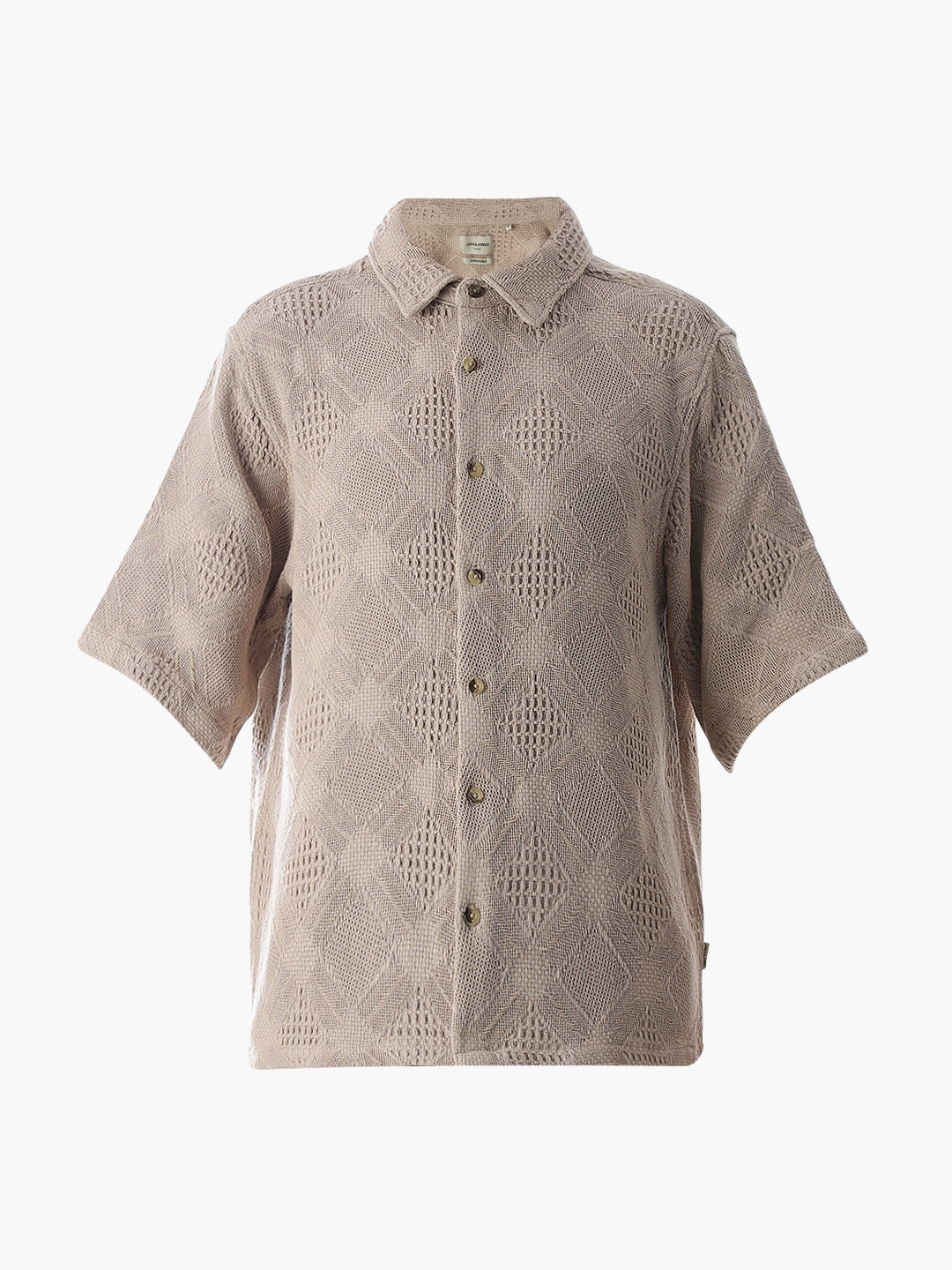 Beige Jacquard Cotton Oversized Shirt
