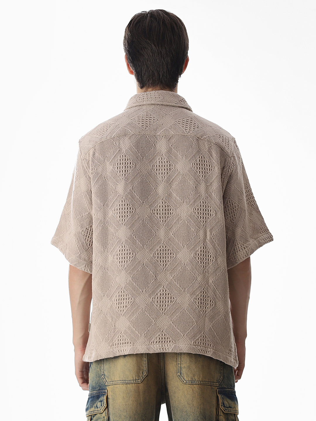 Beige Jacquard Cotton Oversized Shirt