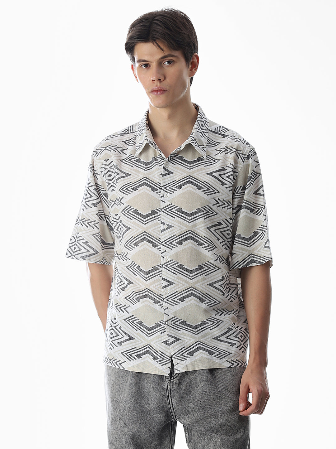 White Printed Cotton Shirt