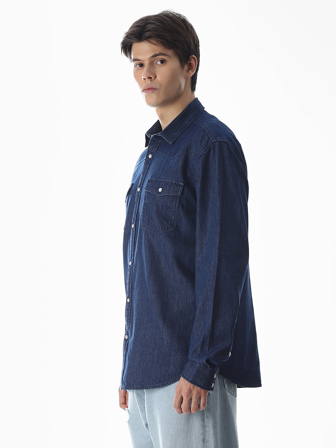 Navy Blue Cotton Full Sleeves Shirt