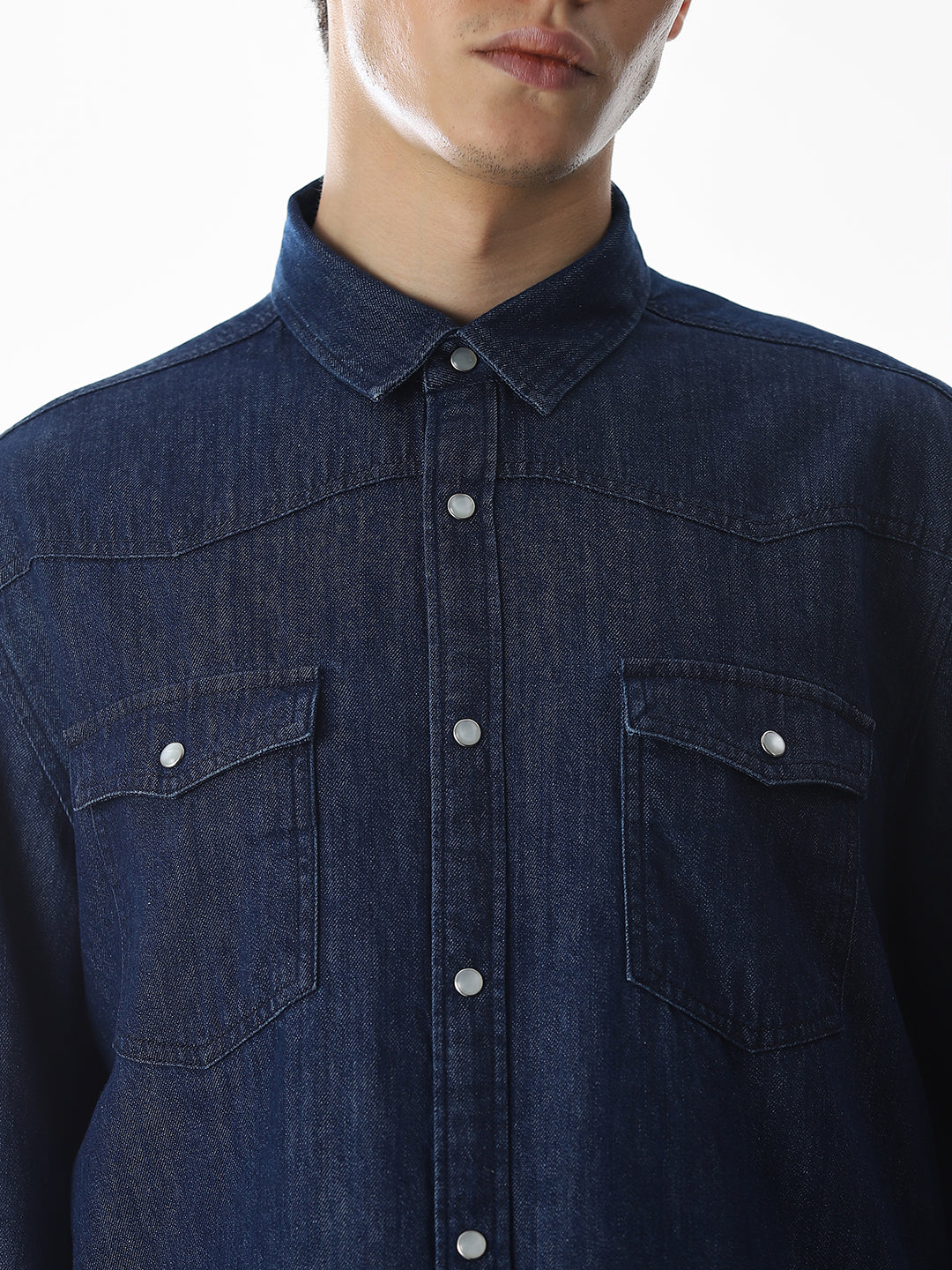 Navy Blue Cotton Full Sleeves Shirt