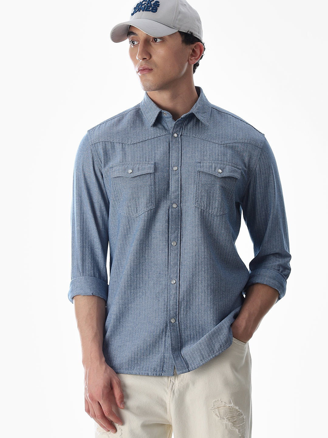Blue Cotton Full Sleeves Shirt