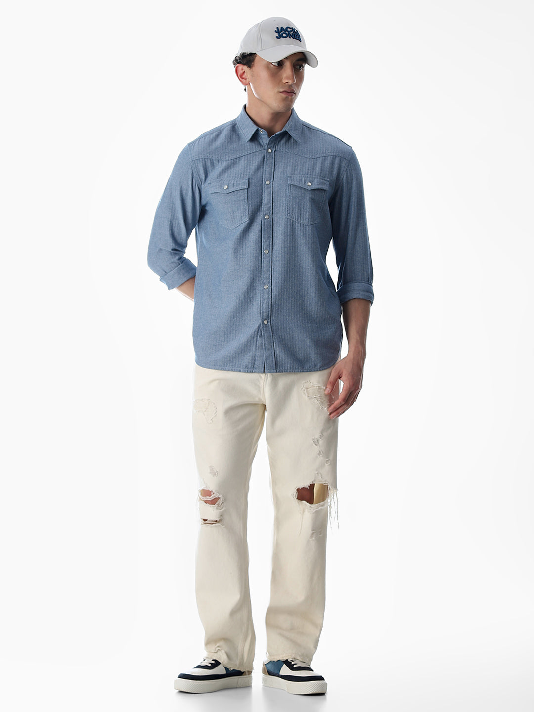 Blue Cotton Full Sleeves Shirt