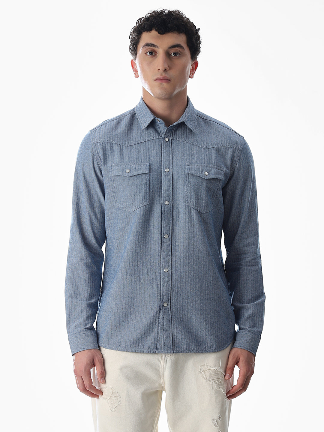 Blue Cotton Full Sleeves Shirt
