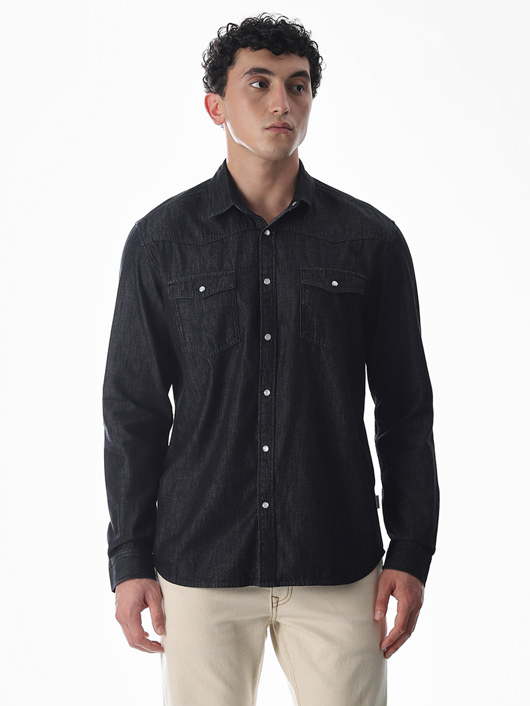 Black Cotton Denim Shirt