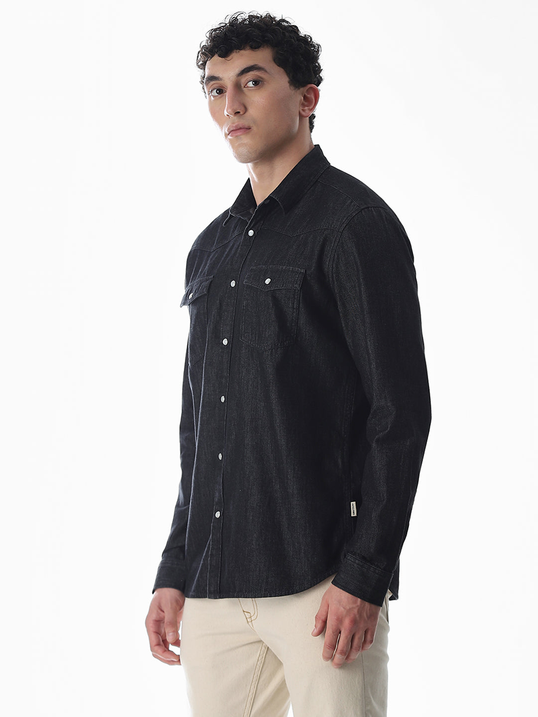 Black Cotton Denim Shirt