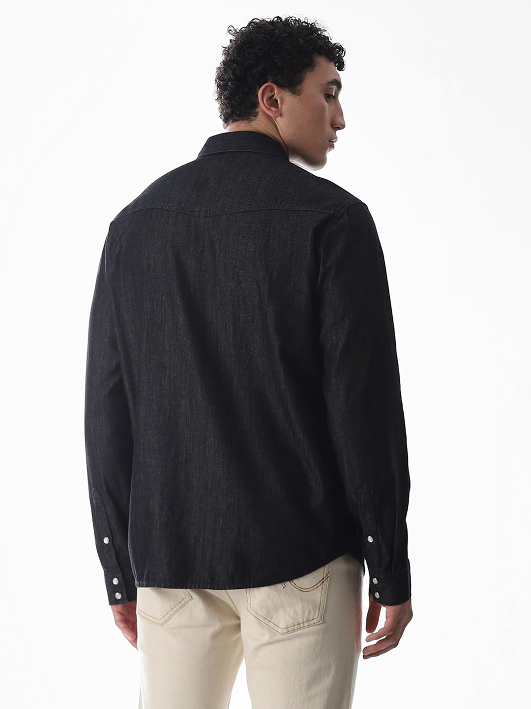 Black Cotton Denim Shirt