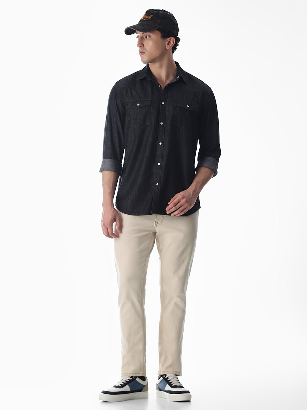 Black Cotton Denim Shirt