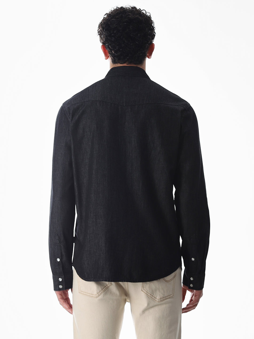 Black Cotton Denim Shirt