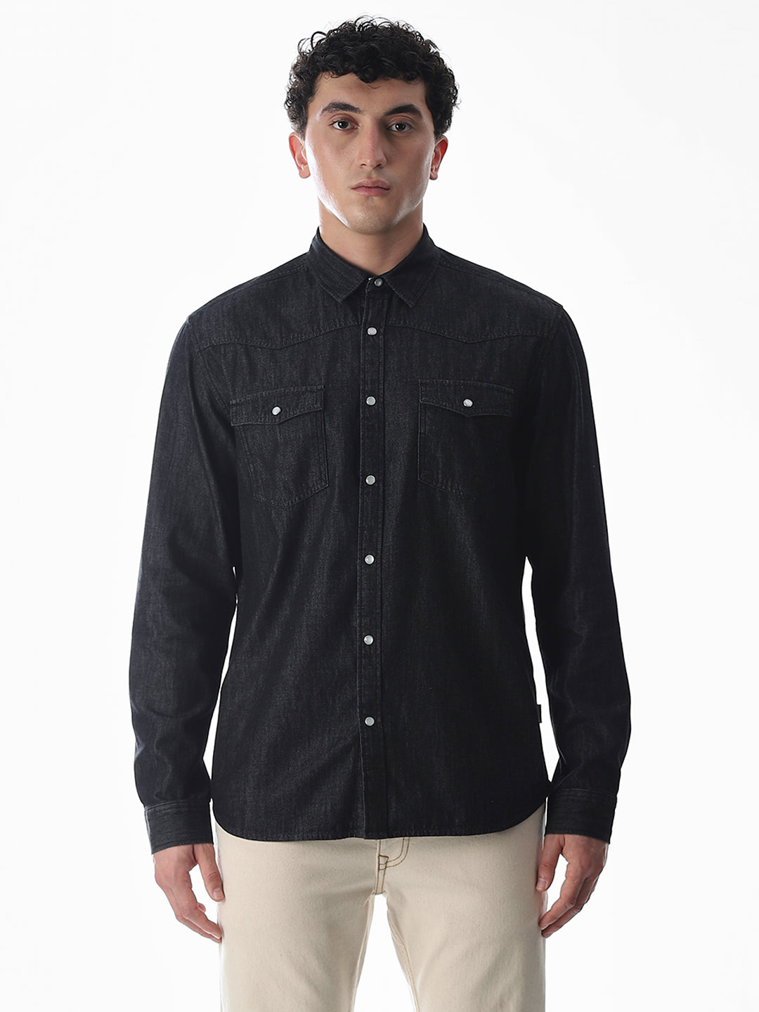 Black Cotton Denim Shirt