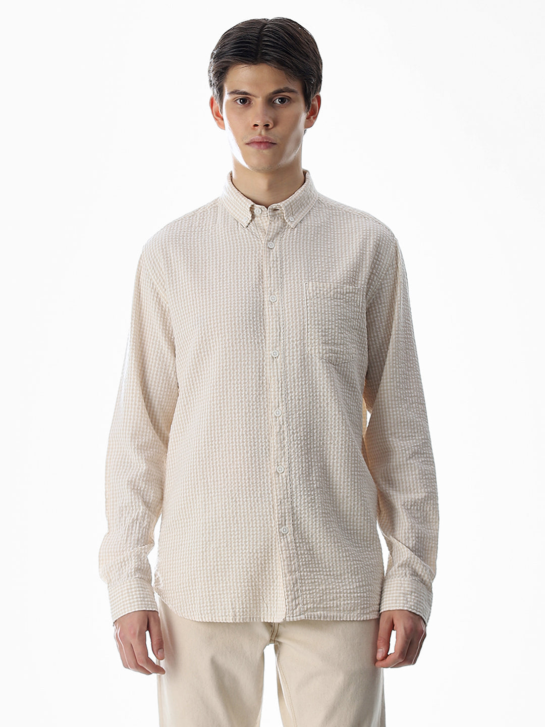 Beige Printed Cotton Shirt