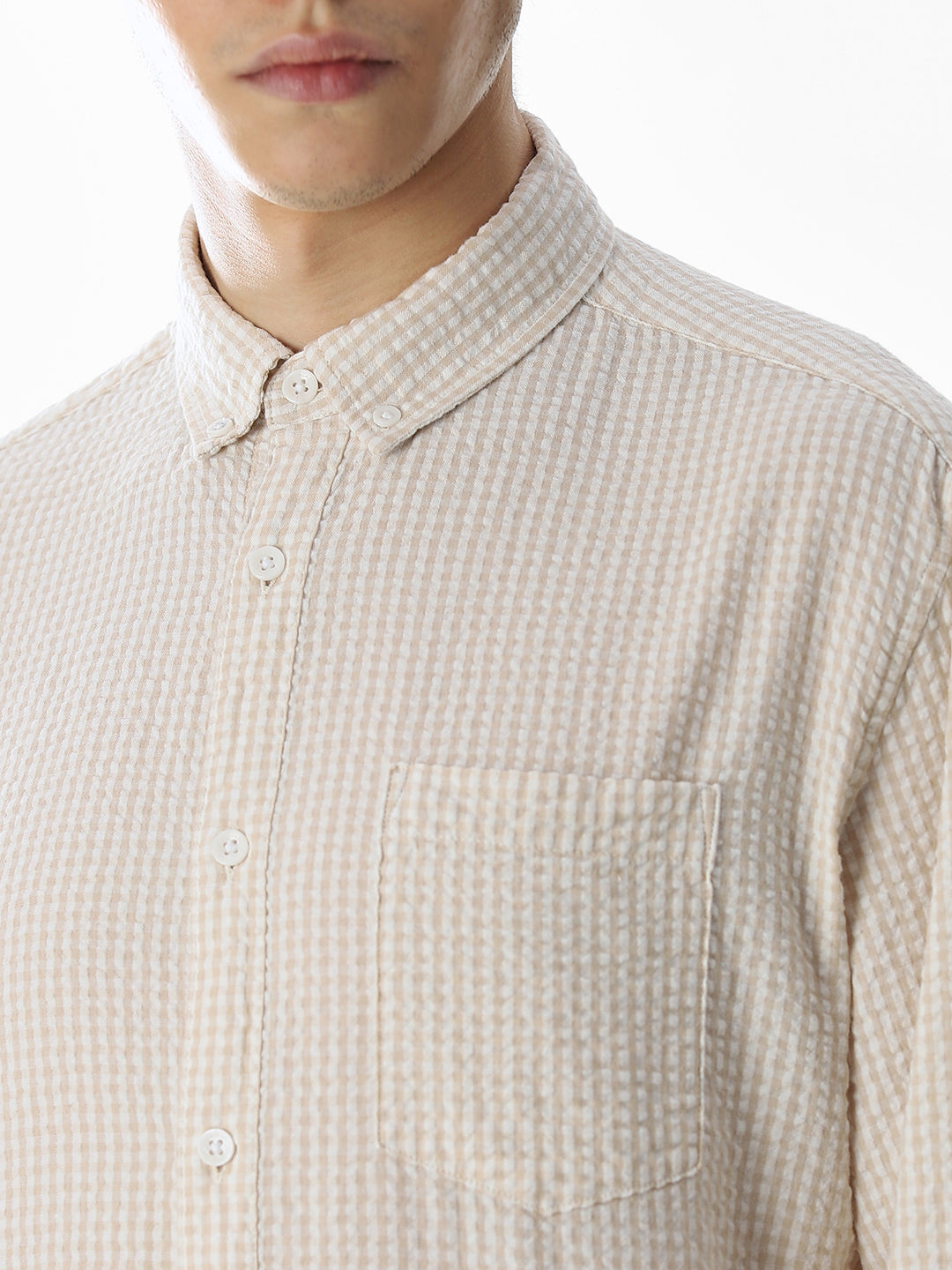 Beige Printed Cotton Shirt