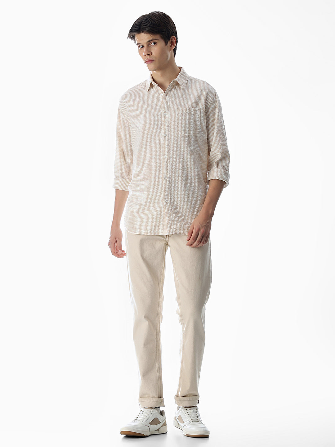 Beige Printed Cotton Shirt