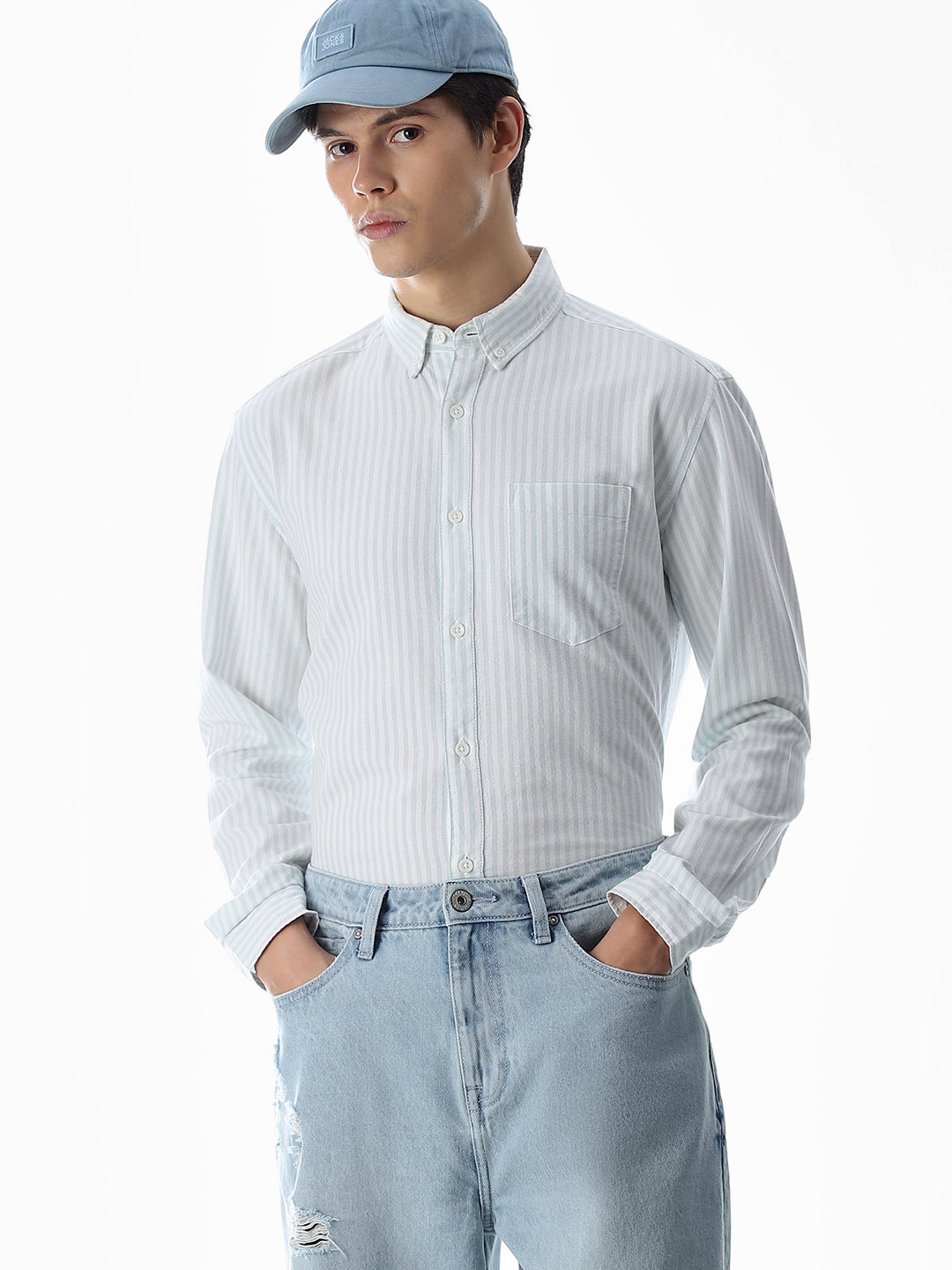 Light Green Striped Cotton Shirt