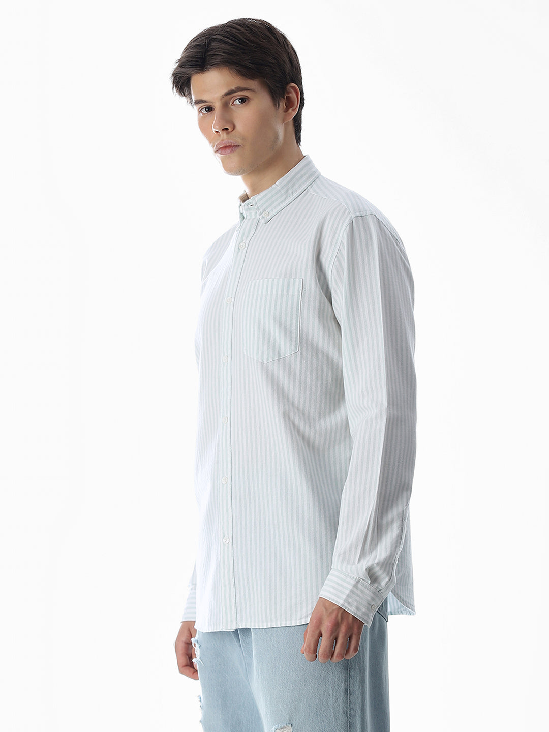 Light Green Striped Cotton Shirt