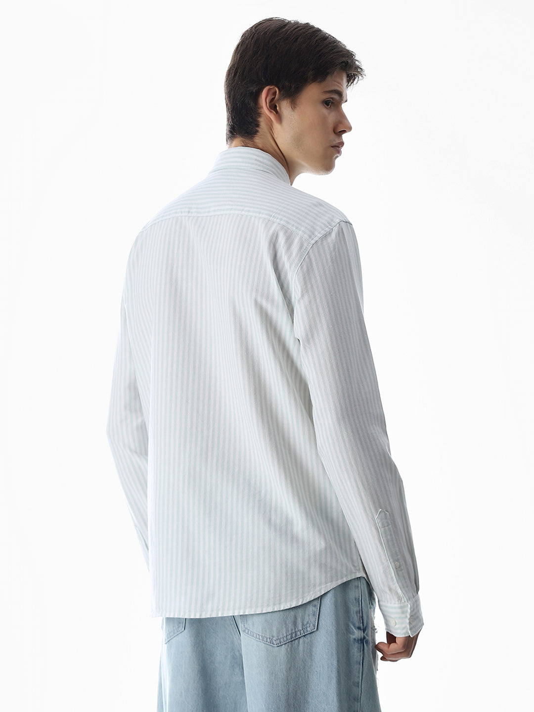 Light Green Striped Cotton Shirt