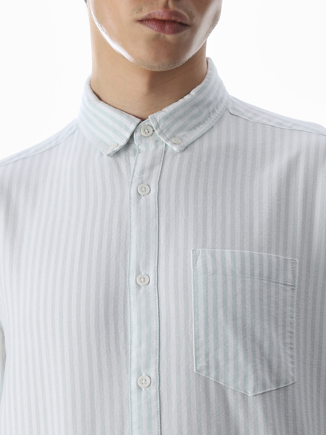 Light Green Striped Cotton Shirt