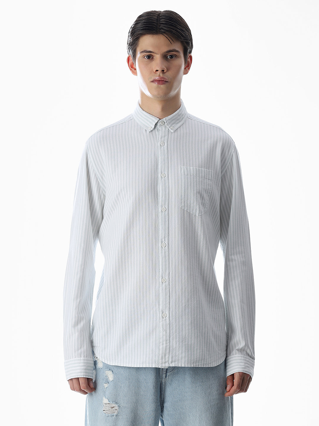 Light Green Striped Cotton Shirt