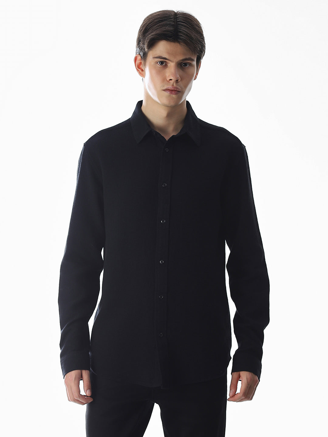 Black Cotton Full Sleeves Shirt