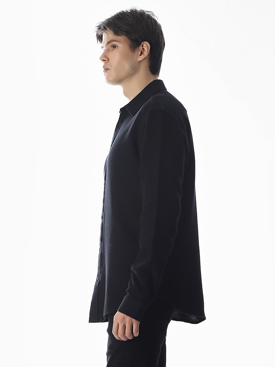 Black Cotton Full Sleeves Shirt