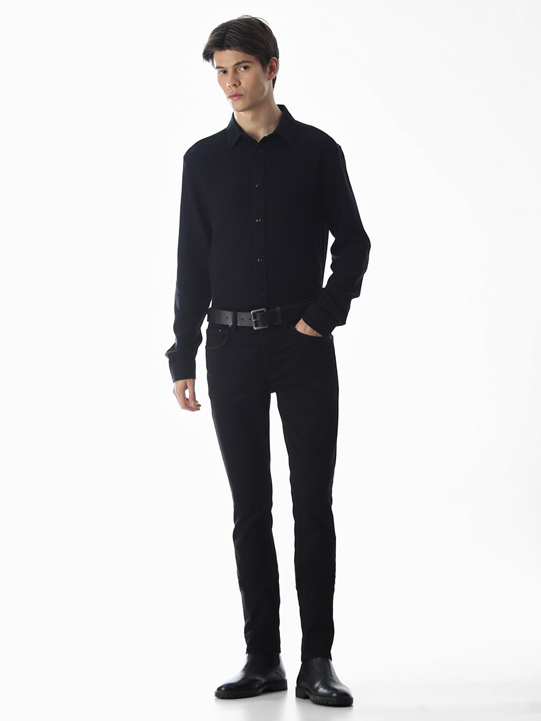 Black Cotton Full Sleeves Shirt