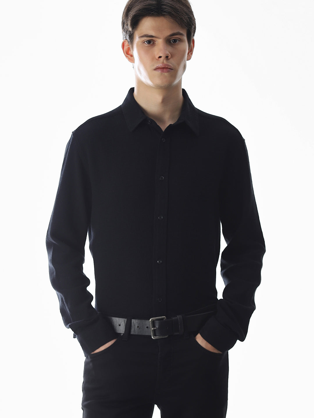 Black Cotton Full Sleeves Shirt