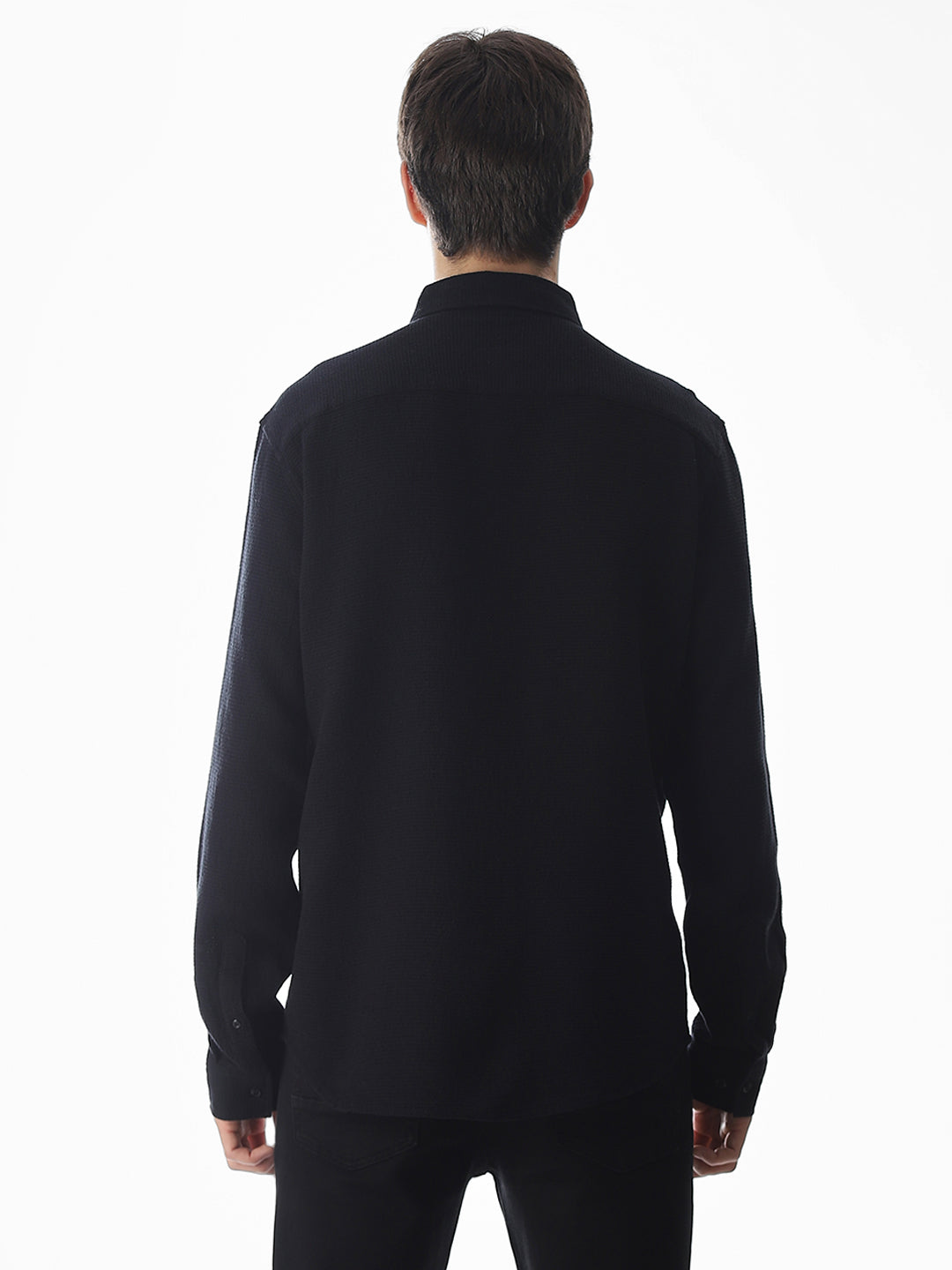 Black Cotton Full Sleeves Shirt