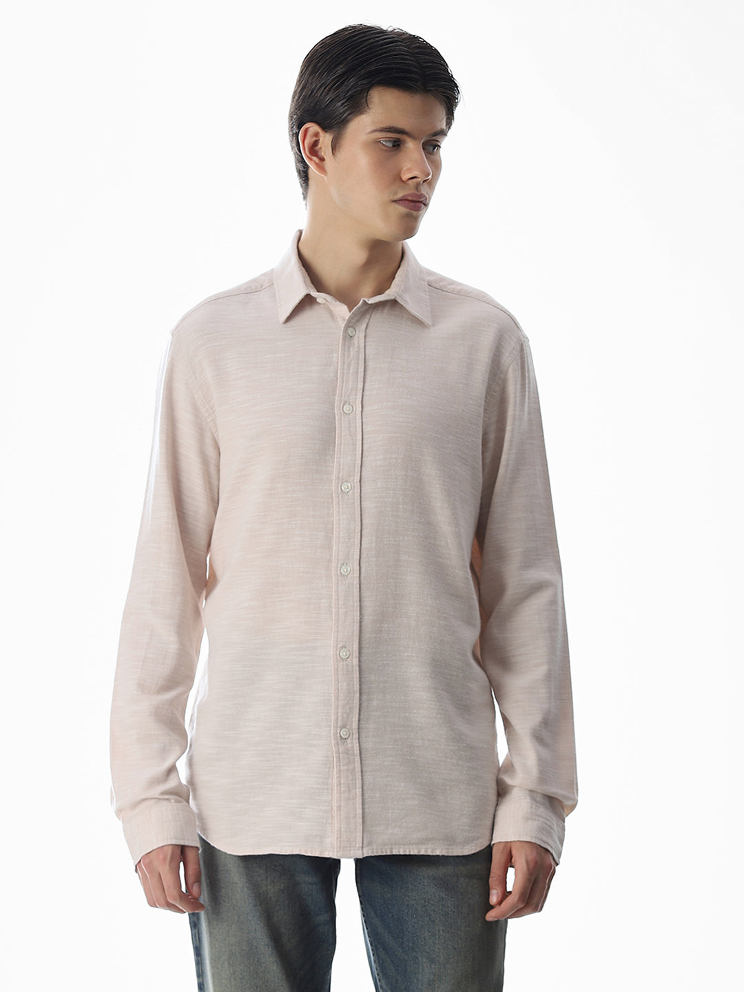 Beige Cotton Full Sleeves Shirt