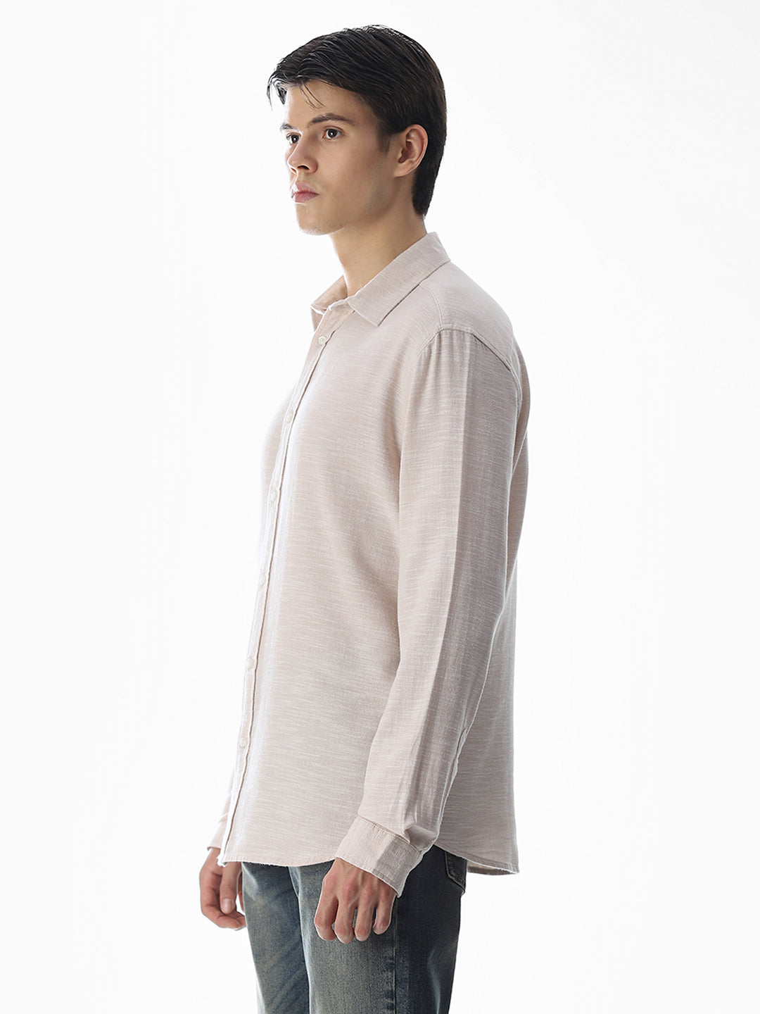 Beige Cotton Full Sleeves Shirt