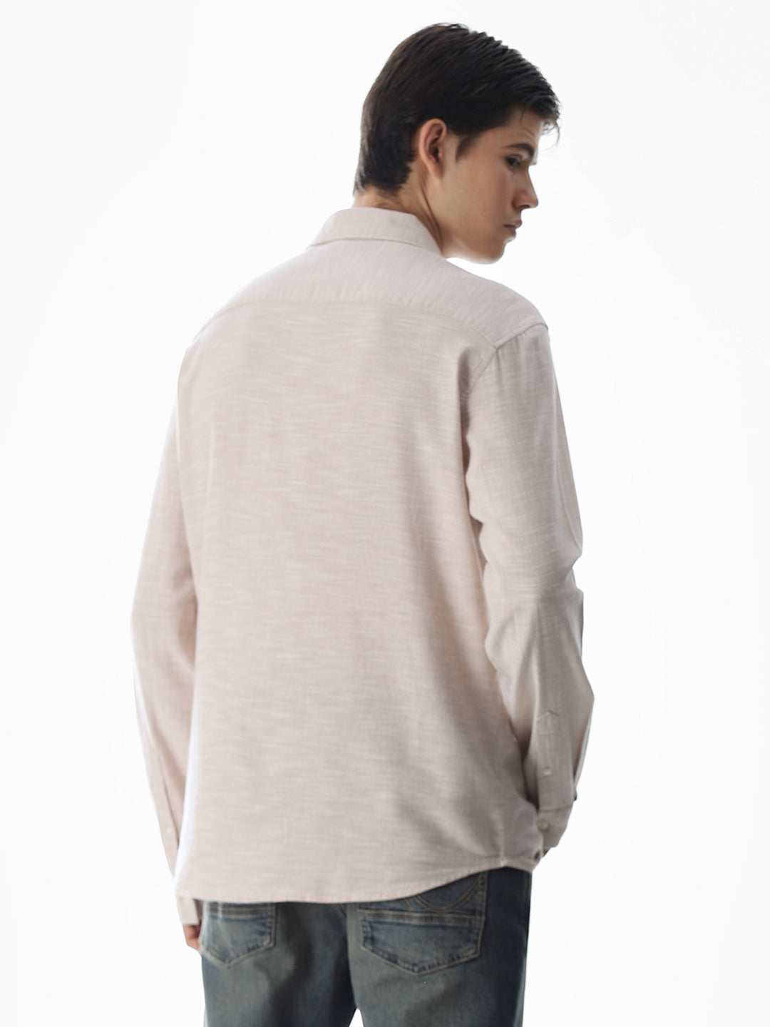 Beige Cotton Full Sleeves Shirt