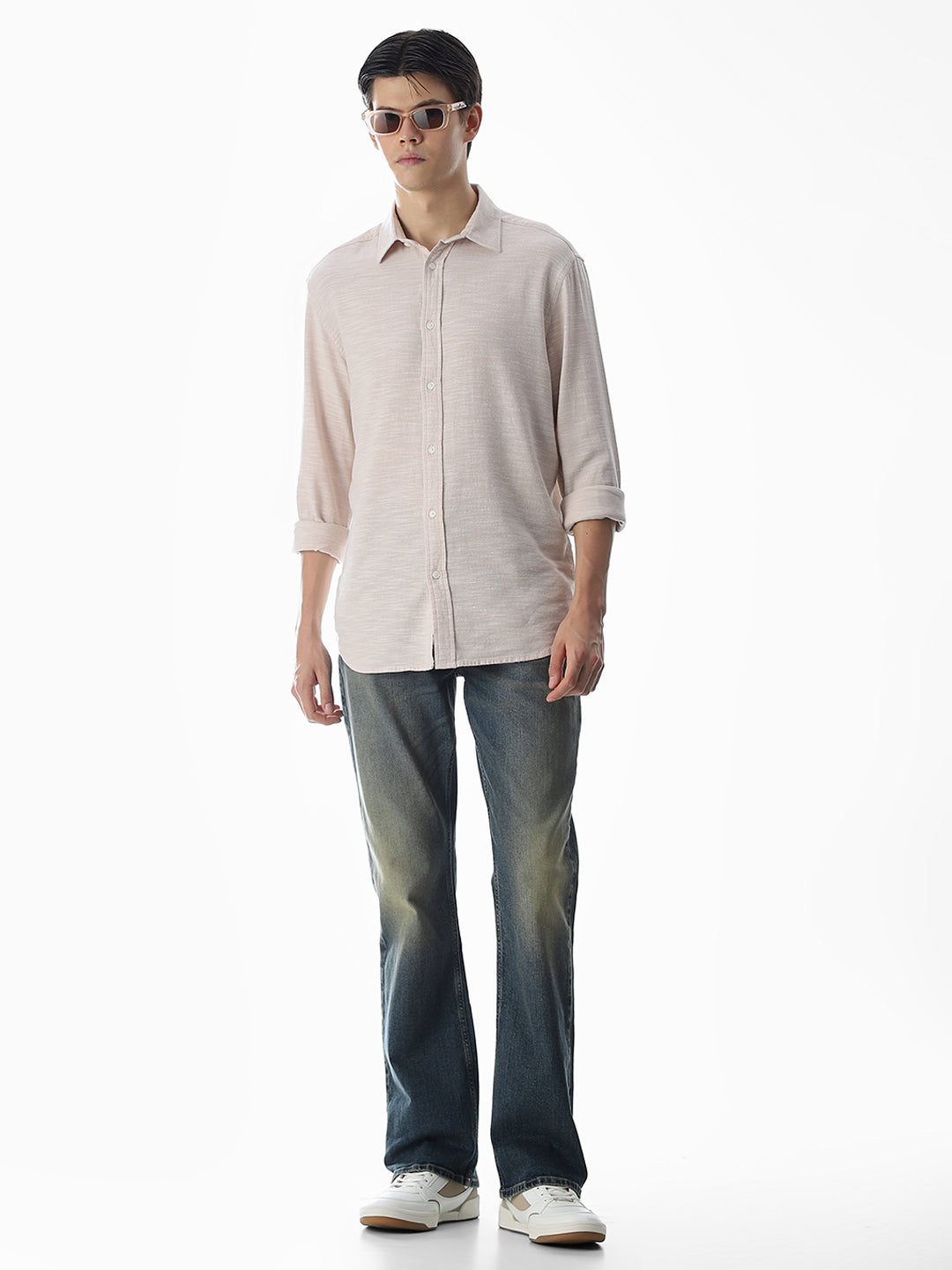 Beige Cotton Full Sleeves Shirt