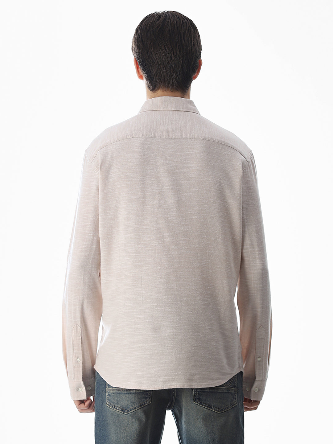 Beige Cotton Full Sleeves Shirt