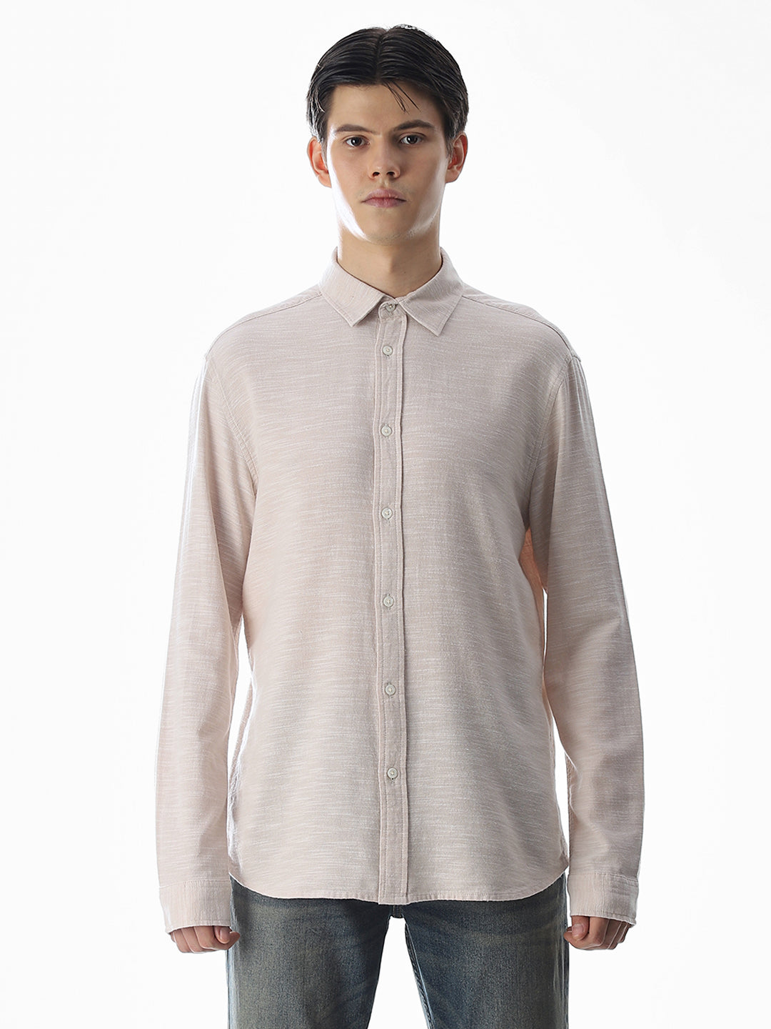 Beige Cotton Full Sleeves Shirt